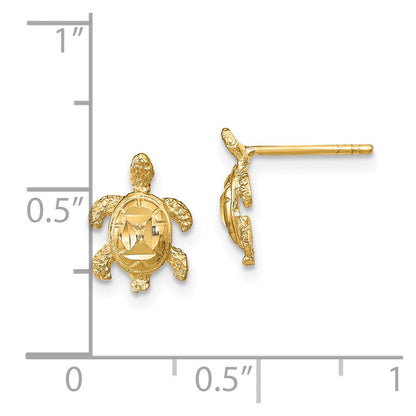 14K Yellow Gold Polished Diamond-Cut Sea Turtle Post Earrings