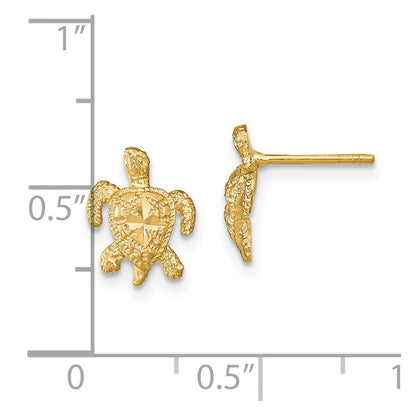 14K Yellow Gold Polished Diamond-Cut Sea Turtle Post Earrings