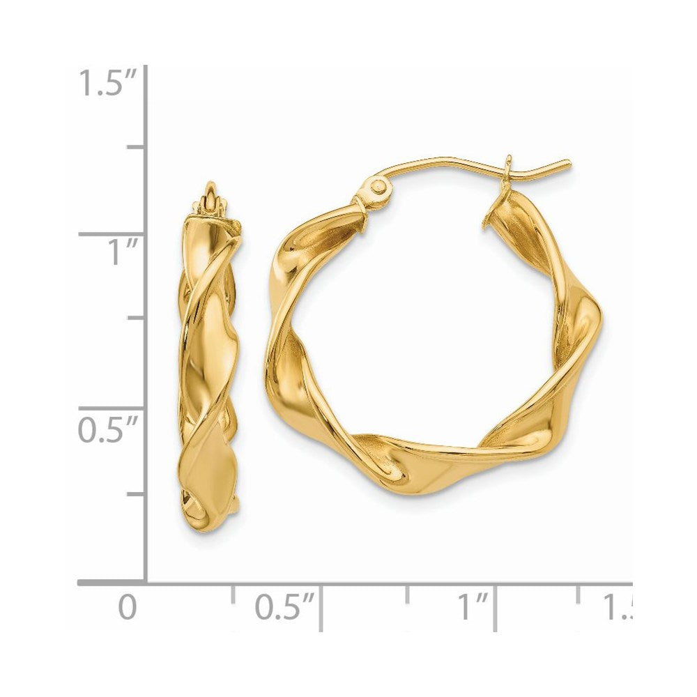 14K Yellow Gold 4.00mm Twisted Hoop Earrings