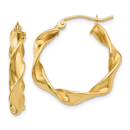 14K Yellow Gold 4.00mm Twisted Hoop Earrings