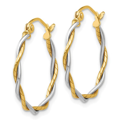 14K Two-Tone Polished1.8mm Twisted Hoop Earrings