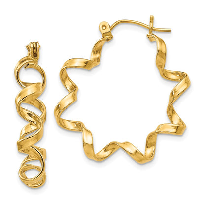 14K Yellow Gold Fancy Spiral Hoop Earrings