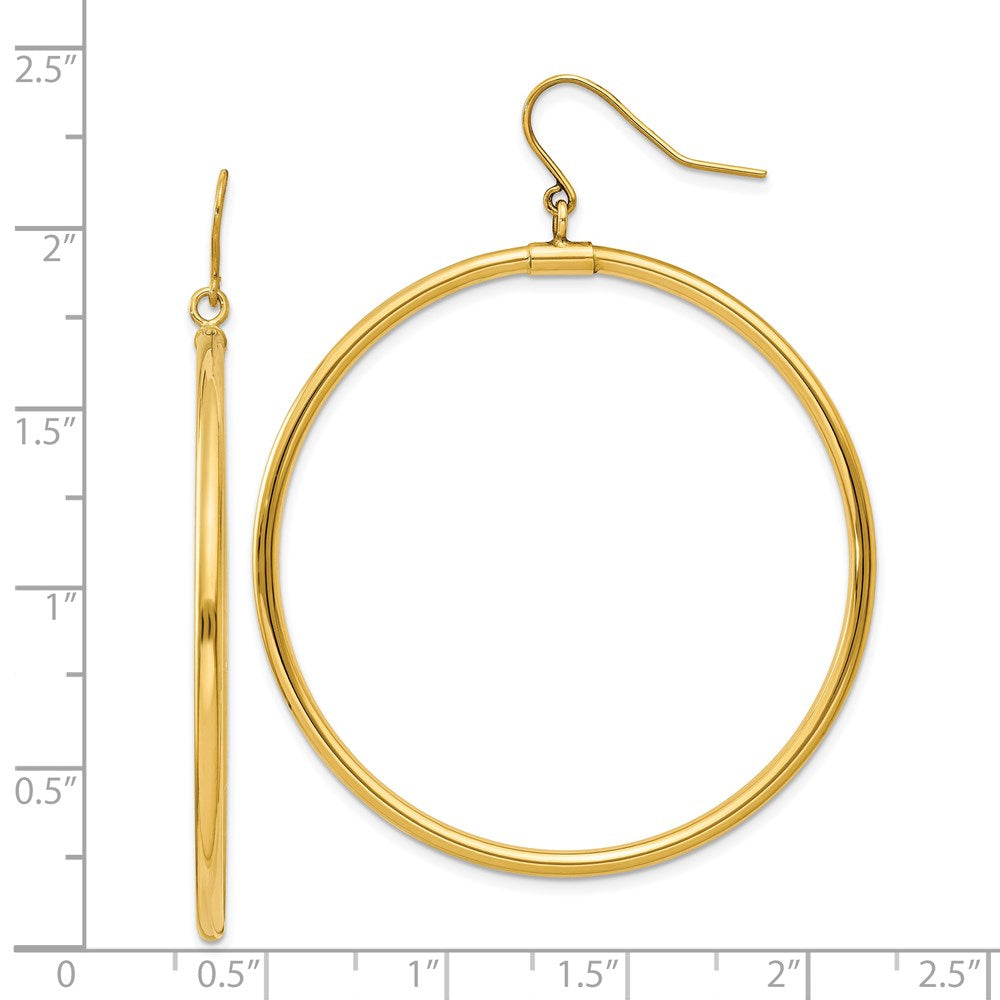 14K Yellow Gold Tube Hoop Dangle Earrings