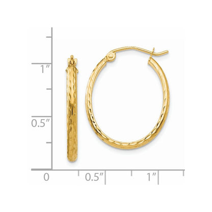 14K Yellow Gold Lightweight Diamond-Cut Oval Hoop Earrings
