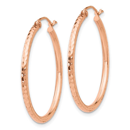 14K Rose Gold Diamond-Cut Polished Hoop Earrings