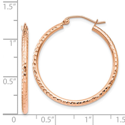 14K Rose Gold Diamond-Cut Polished Hoop Earrings