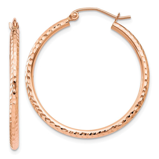 14K Rose Gold Diamond-Cut Polished Hoop Earrings