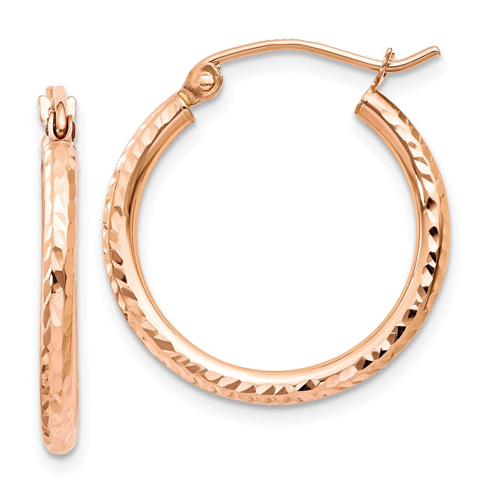 14K Rose Gold Diamond-Cut Polished Hoop Earrings