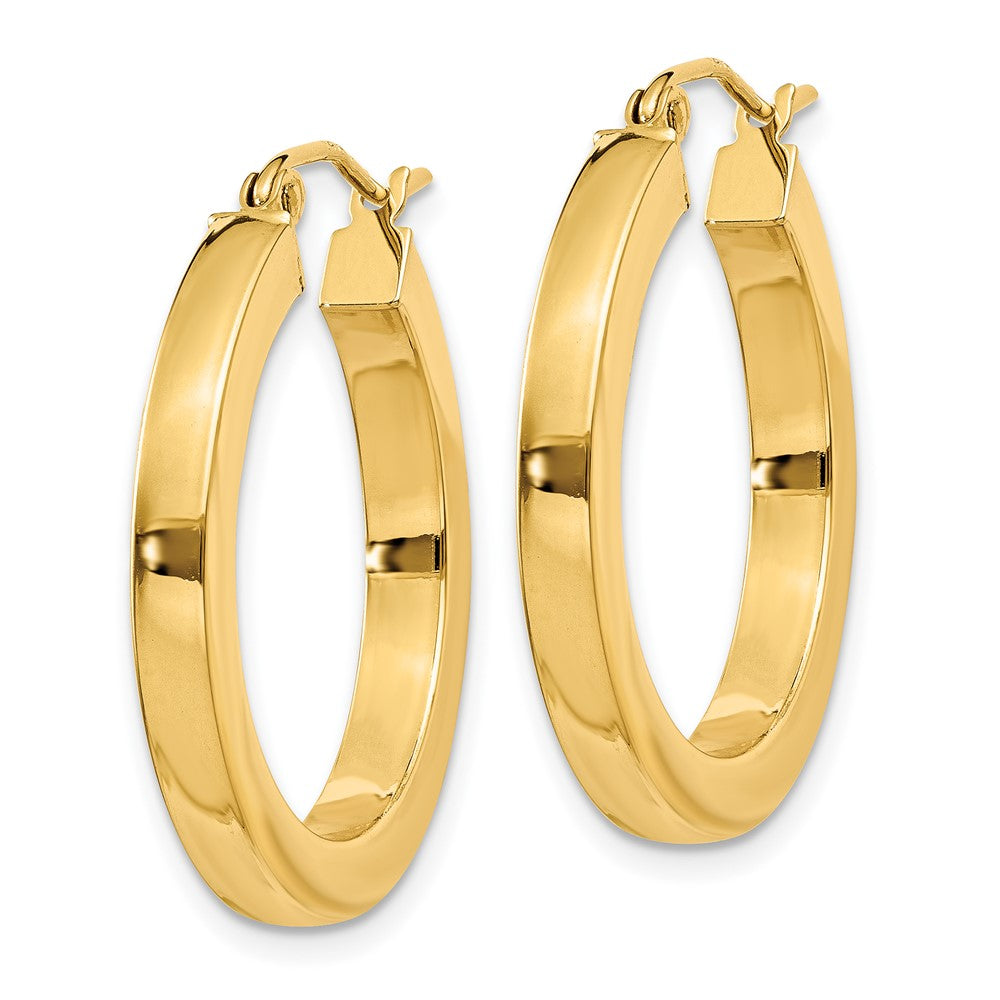 14K Yellow Gold 3mm Polished Square Hoop Earrings