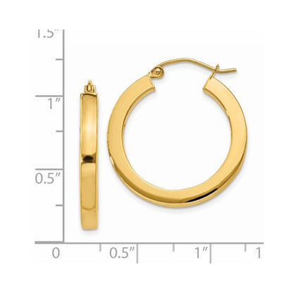 14K Yellow Gold 3mm Polished Square Hoop Earrings