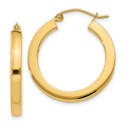 14K Yellow Gold 3mm Polished Square Hoop Earrings