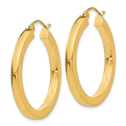 14K Yellow Gold 3mm Polished Square Hoop Earrings