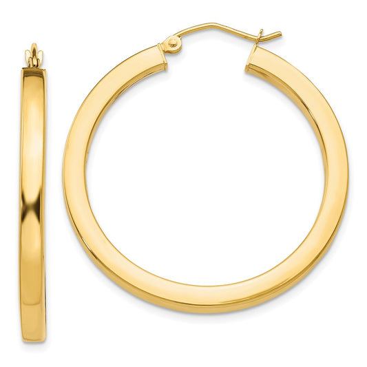 14K Yellow Gold 3mm Polished Square Hoop Earrings
