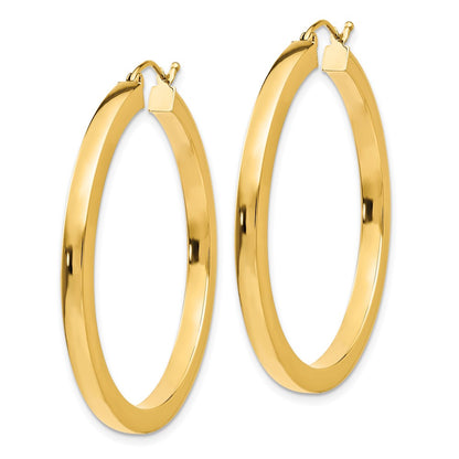 14K Yellow Gold 3mm Polished Square Hoop Earrings
