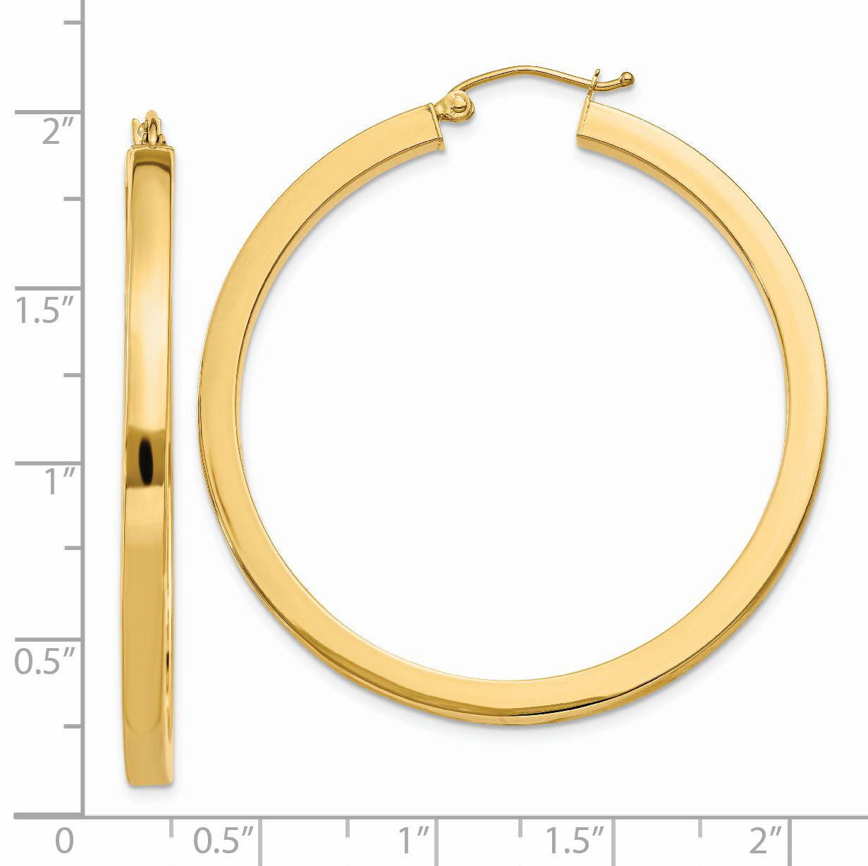 14K Yellow Gold 3mm Polished Square Hoop Earrings