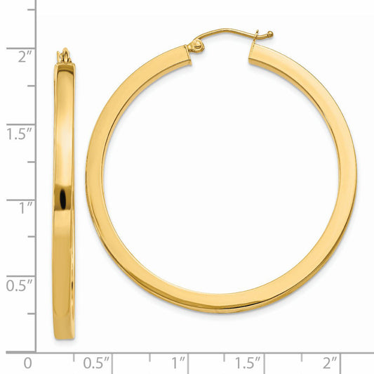 14K Yellow Gold 3mm Polished Square Hoop Earrings