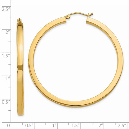 14K Yellow Gold 3mm Polished Square Hoop Earrings
