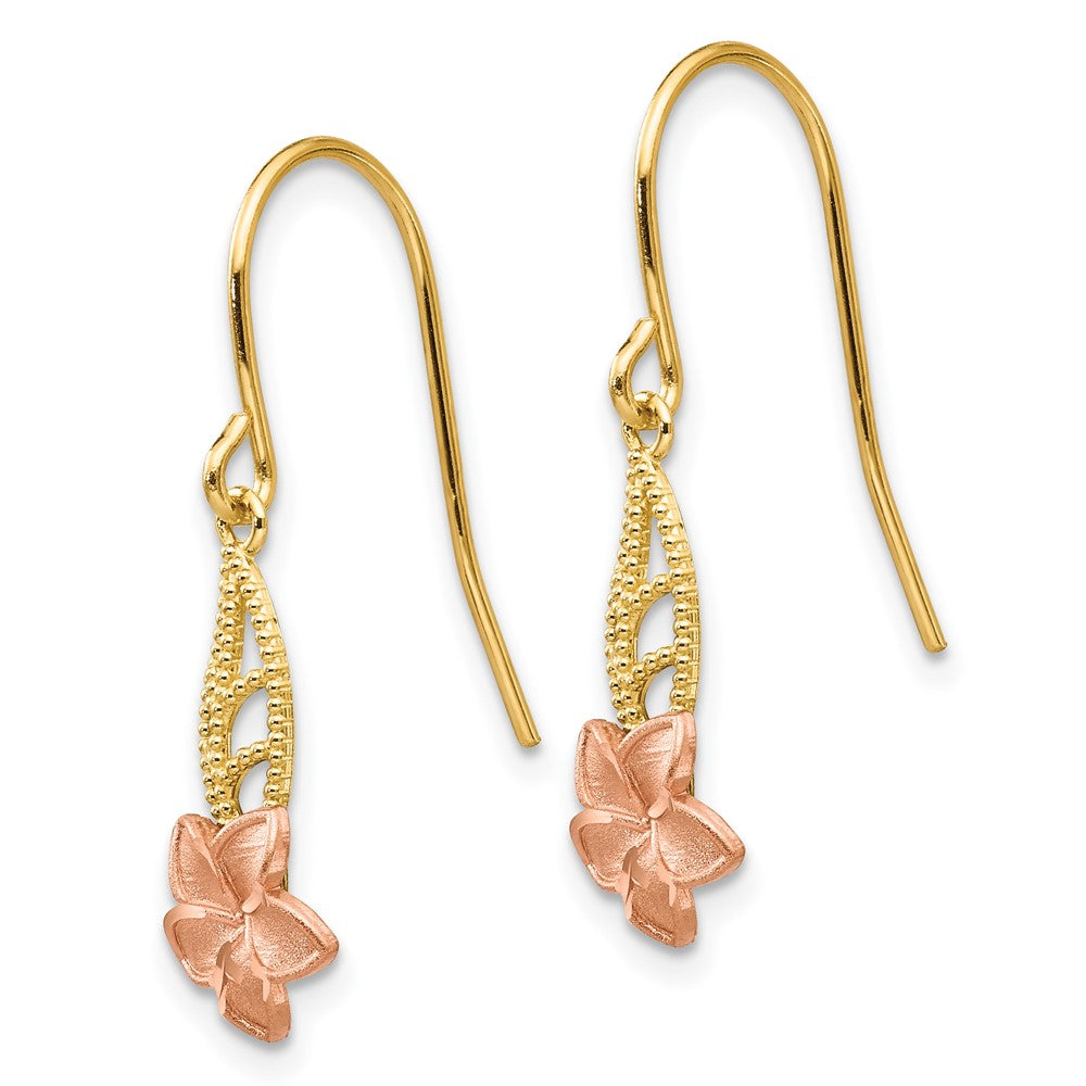 14K Two-Tone Fancy Plumeria Dangle Earrings