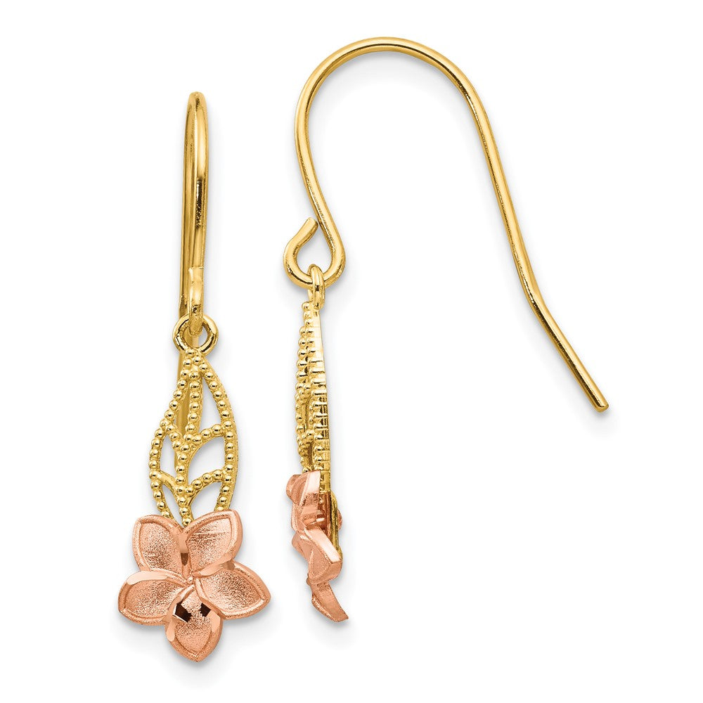 14K Two-Tone Fancy Plumeria Dangle Earrings