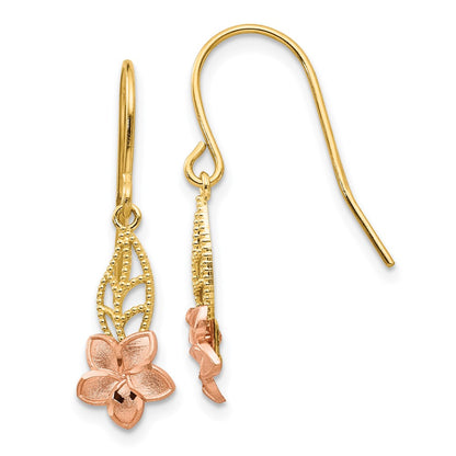14K Two-Tone Fancy Plumeria Dangle Earrings