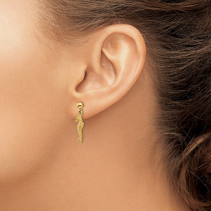 14K Yellow Gold Seahorse Dangle Earrings