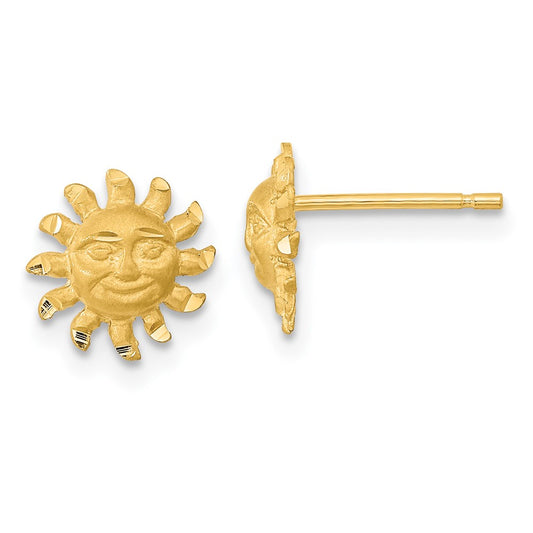 14K Yellow Gold Satin Diamond-Cut Sun Post Earrings