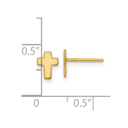 14K Yellow Gold Polished Cross Post Earrings