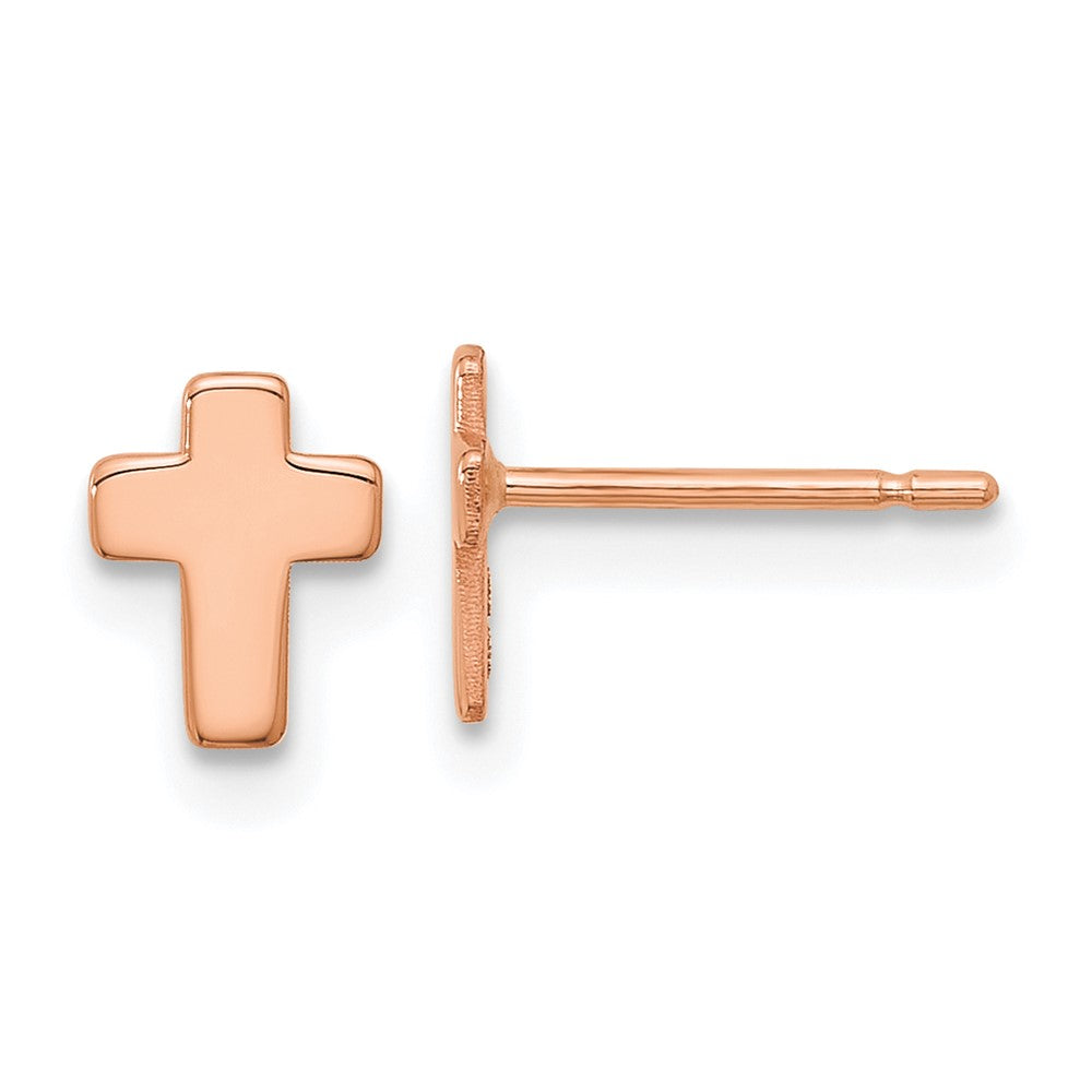 14K Rose Gold Polished Small Cross Post Earrings