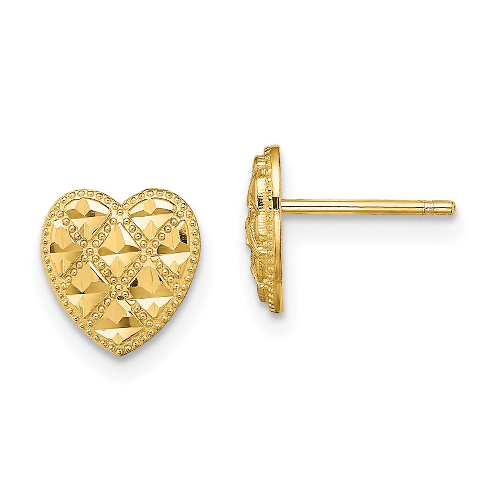 14K Yellow Gold Criss-Cross W/ D/C Heart Post Earrings