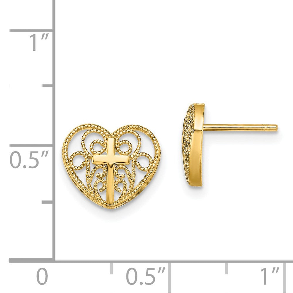 14K Yellow Gold Heart W/Cross Post Earrings