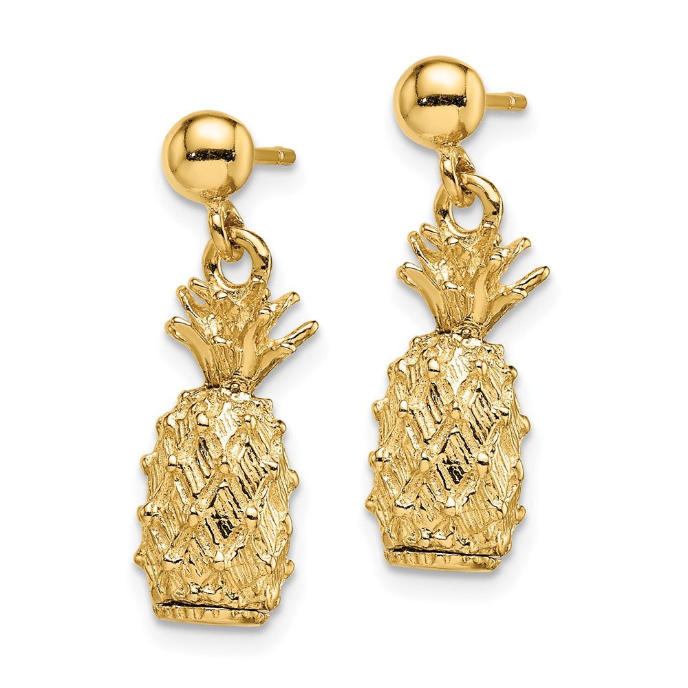 14K Yellow Gold 3-D Pineapple Dangle Post Earrings