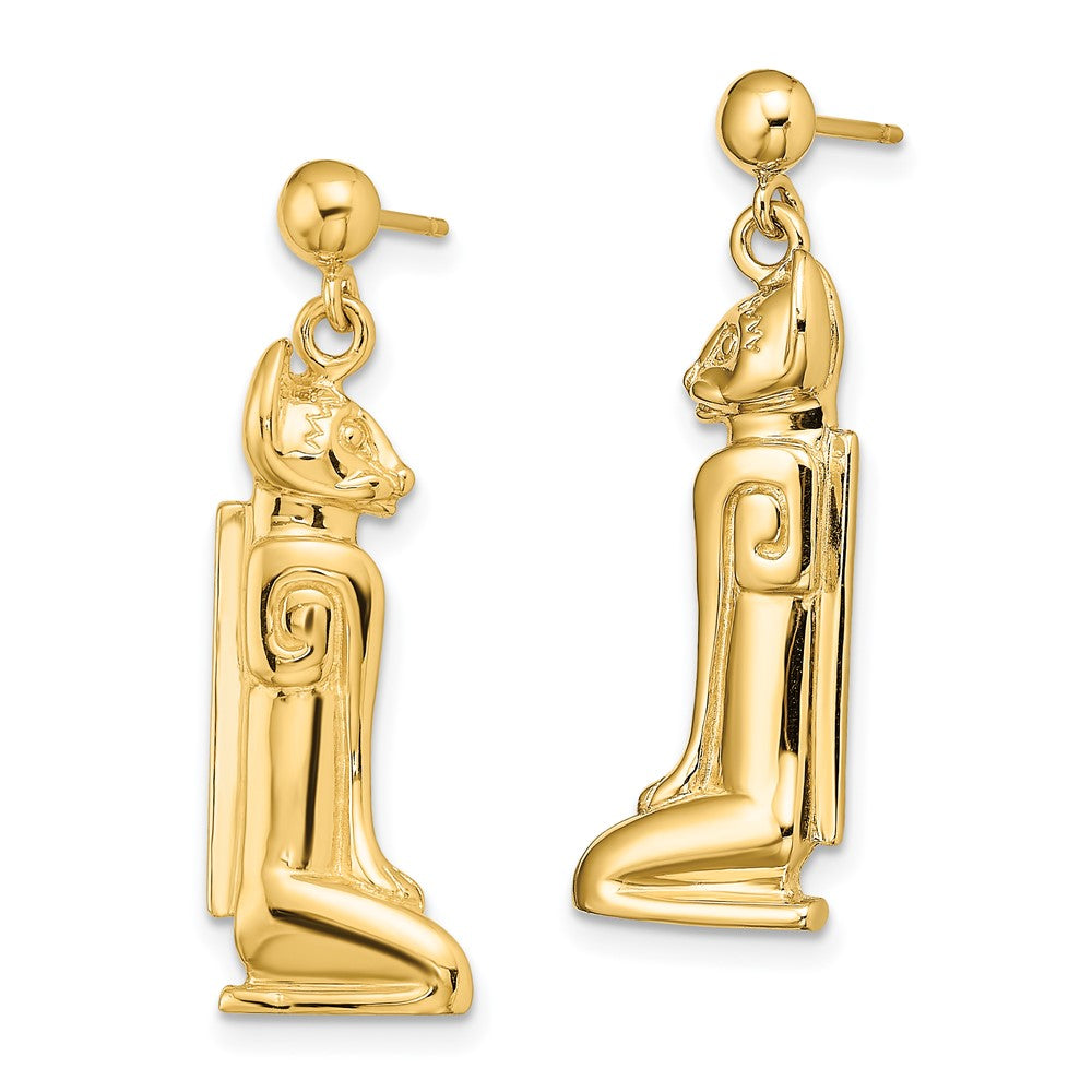 14K Yellow Gold 2-D Marco Island Cat Dangle Earrings