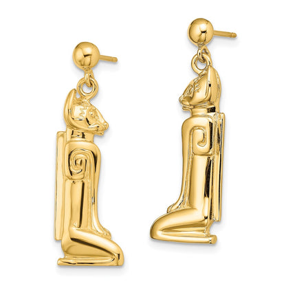 14K Yellow Gold 2-D Marco Island Cat Dangle Earrings