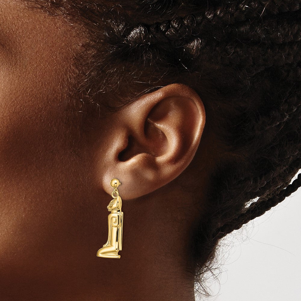 14K Yellow Gold 2-D Marco Island Cat Dangle Earrings