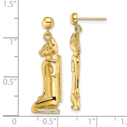 14K Yellow Gold 2-D Marco Island Cat Dangle Earrings