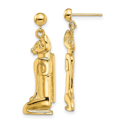 14K Yellow Gold 2-D Marco Island Cat Dangle Earrings