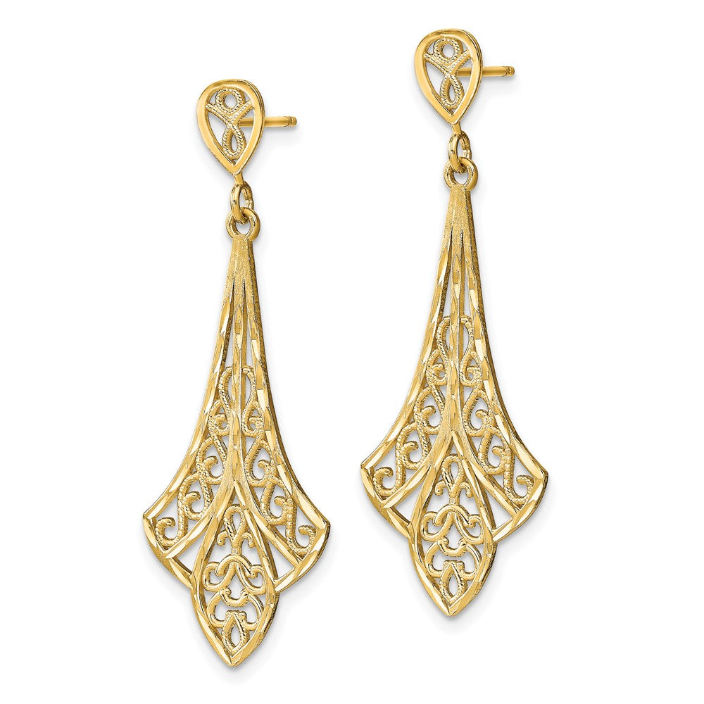 14K Yellow Gold D/C Filigree Dangle Post Earrings