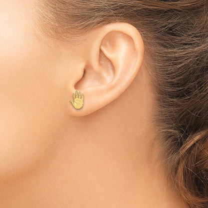 14K Yellow Gold Single Hand Print Post Earrings