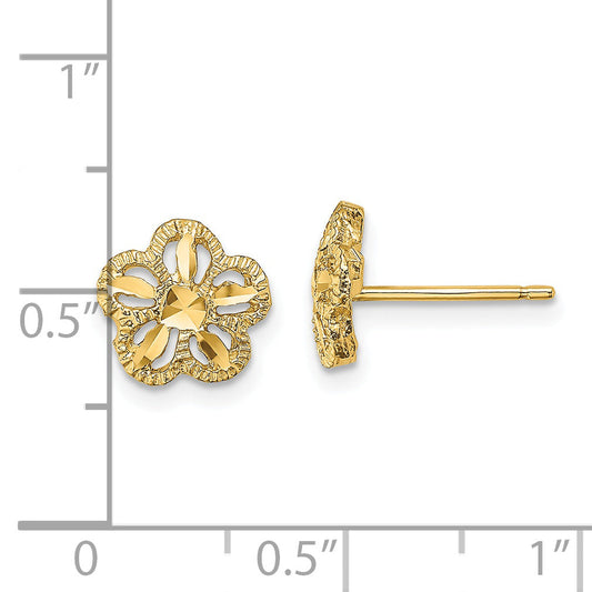14K Yellow Gold Diamond-Cut Flower Post Earrings