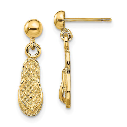 14K Yellow Gold Flip Flop Post Dangle Earrings