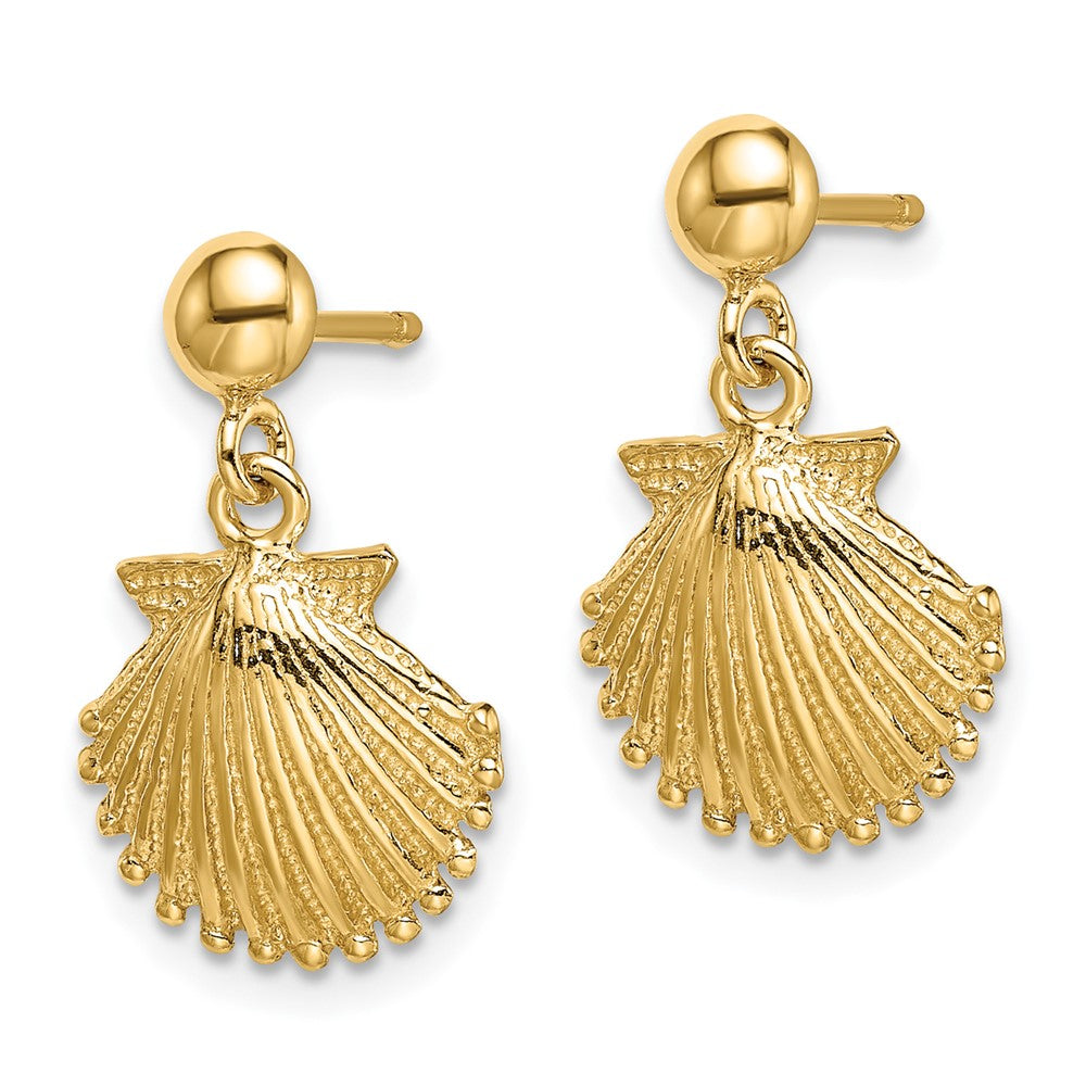 14K Yellow Gold Polished Scallop Shell Dangle Earrings