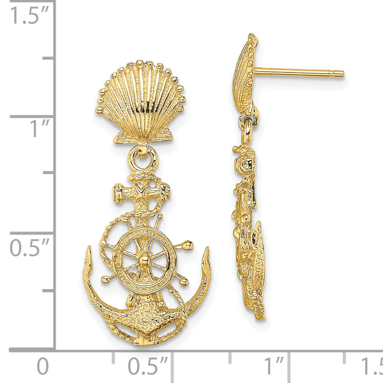 14K Yellow Gold Shell And Anchor Double Dangle Earrings
