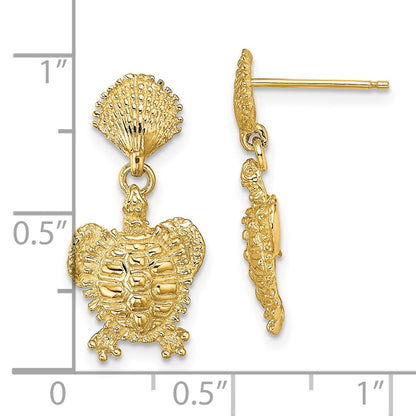 14K Yellow Gold Shell And Turtle Post Dangle Earrings