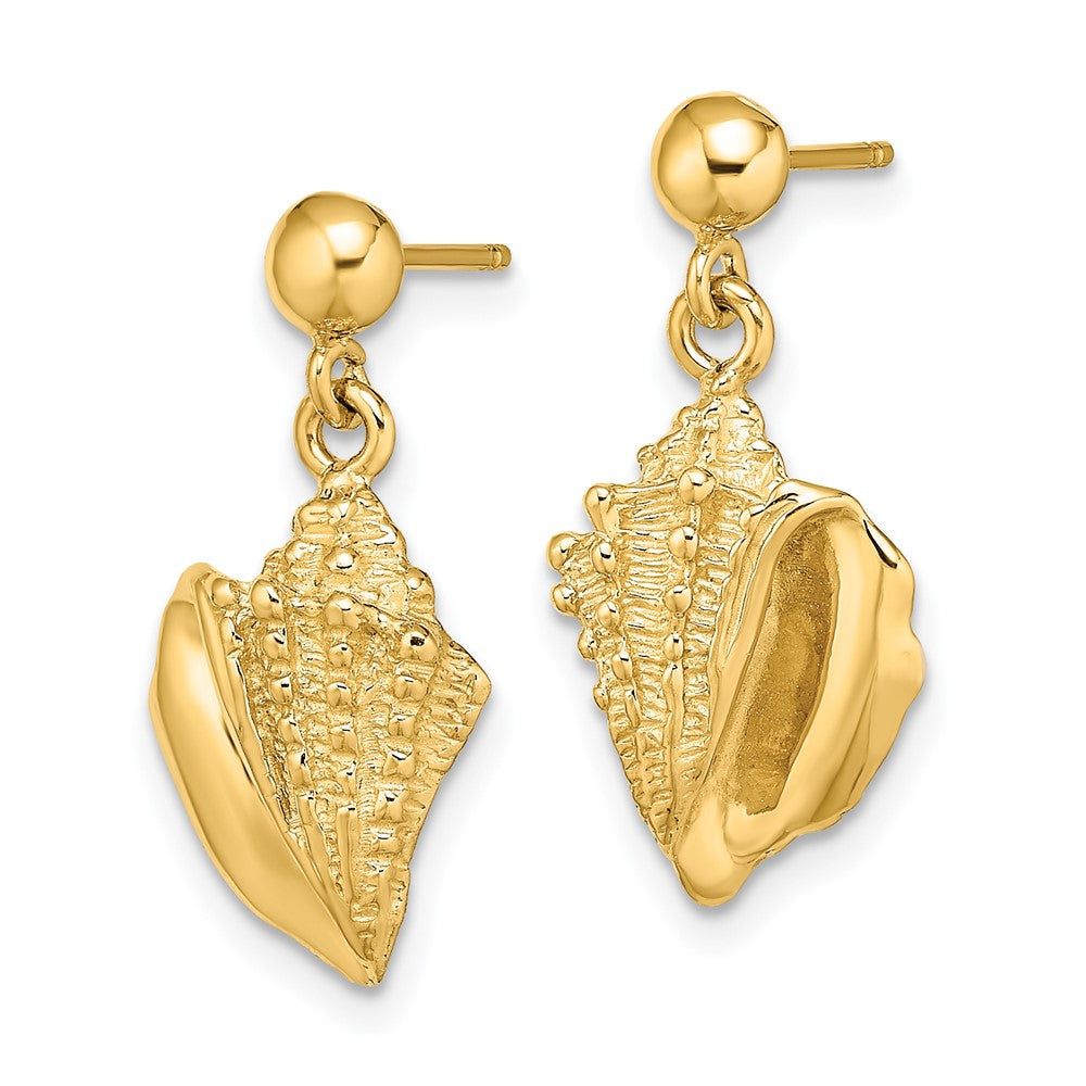 14K Yellow Gold Conch Shell Dangle Earrings