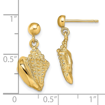 14K Yellow Gold Conch Shell Dangle Earrings