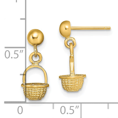 14K Yellow Gold 3-D Mini Basket Drop Earrings