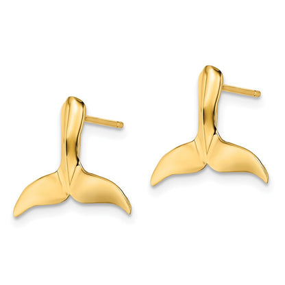 14K Yellow Gold 2-D Whale Tail Post Earrings