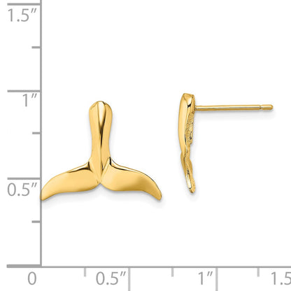 14K Yellow Gold 2-D Whale Tail Post Earrings