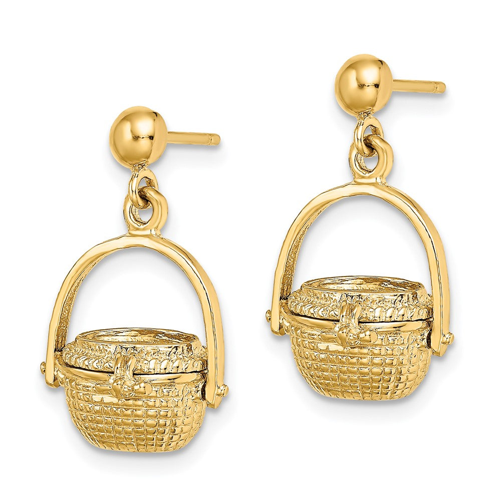 14K Yellow Gold 3-D Nantucket Basket Dangle Earrings