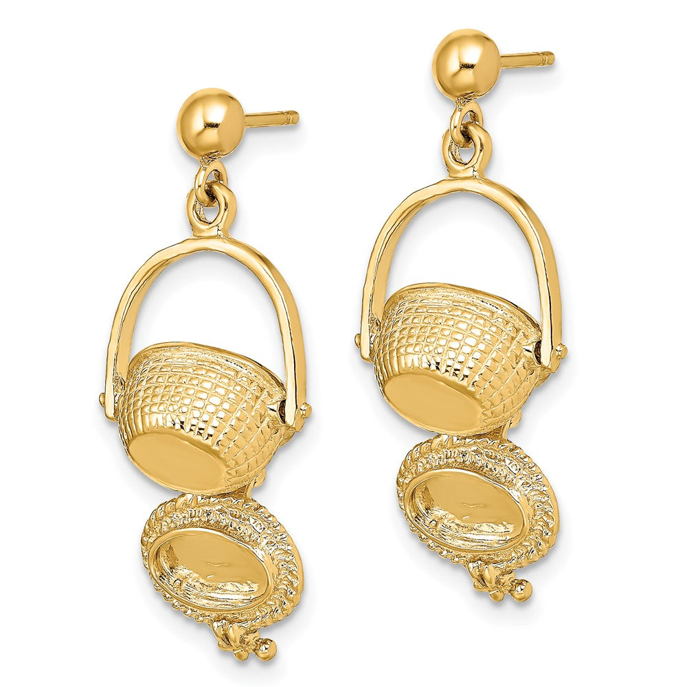 14K Yellow Gold 3-D Nantucket Basket Dangle Earrings